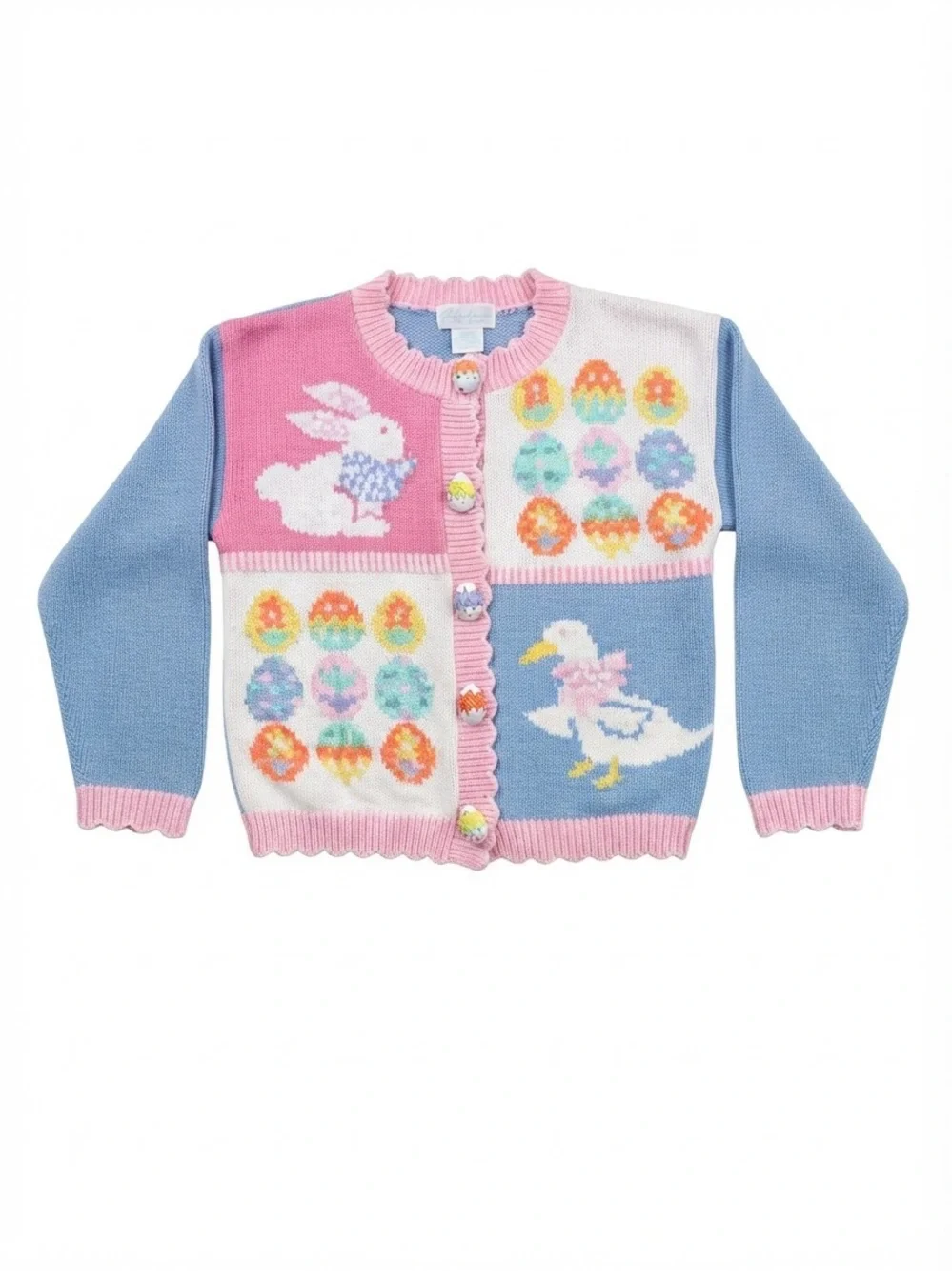 Vintage Avon Easter Bunny & Duck Cardigan Sweater Girls Size 6/6X Pastel Cottage
